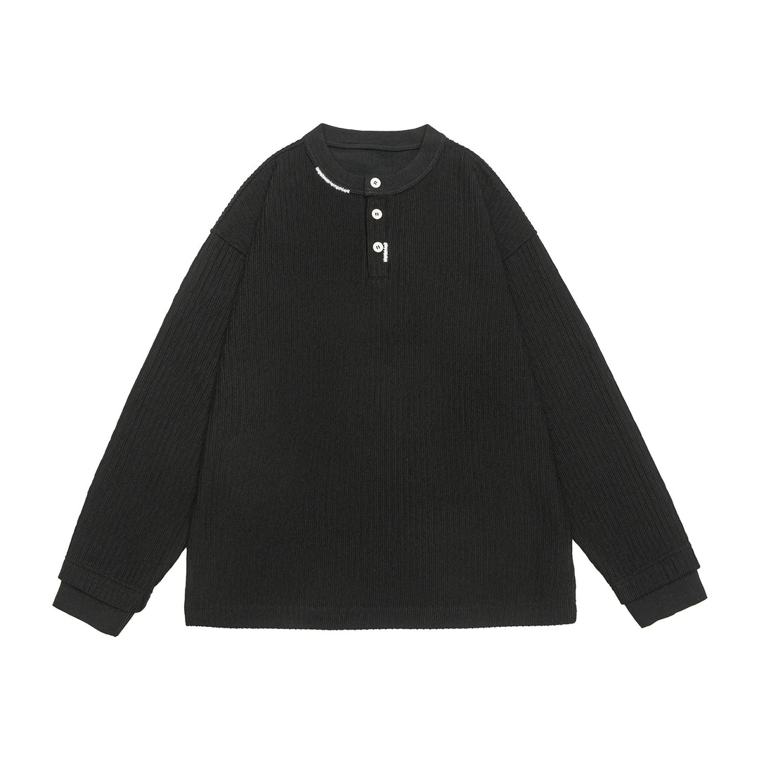 Unisex Gerippter Henley-Pullover mit Knopfleiste Oversize-Schnitt Echoarchiv
