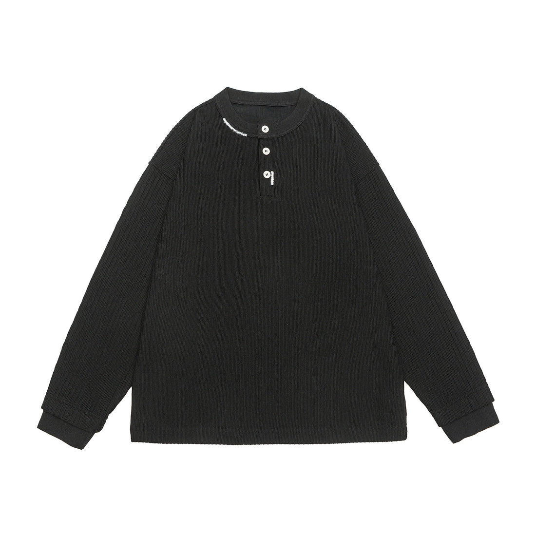Unisex Gerippter Henley-Pullover mit Knopfleiste Oversize-Schnitt Echoarchiv