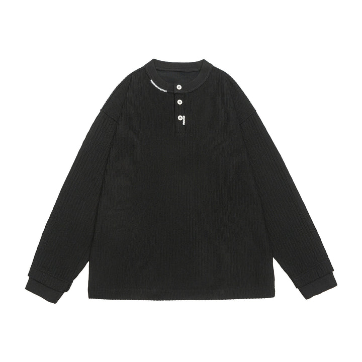 Unisex Gerippter Henley-Pullover mit Knopfleiste Oversize-Schnitt Echoarchiv