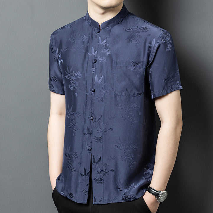 Herren Kurzarmhemd mit asiatischem Floralmuster Echoarchiv