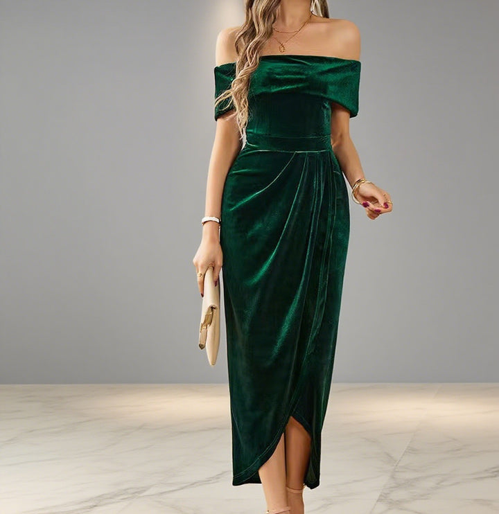 Damen Off-Shoulder Maxikleid mit eleganten Drapierungen Echo Archiv