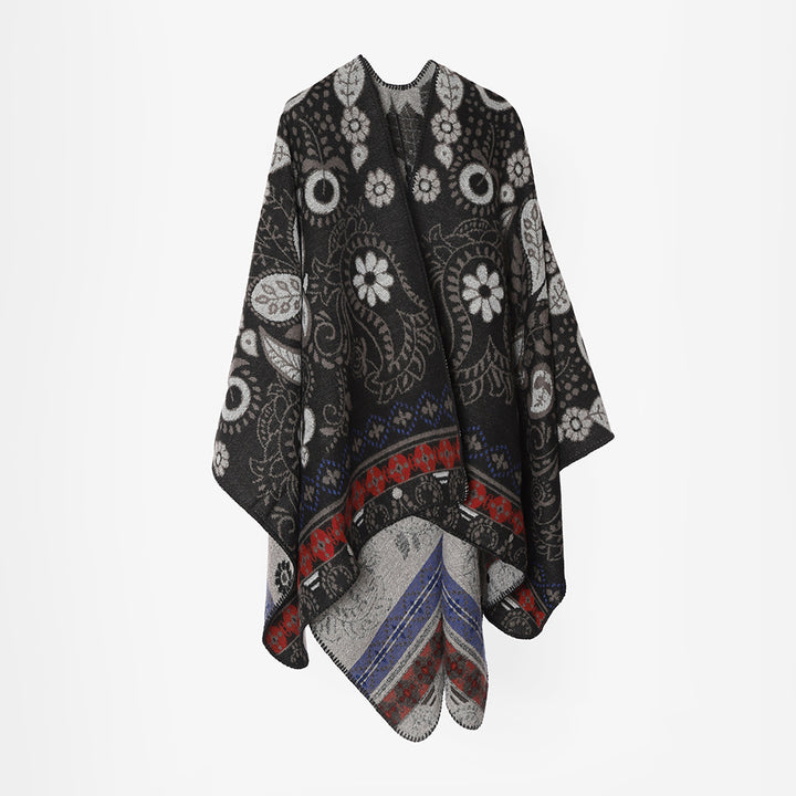 Damen Oversize-Jacquard-Überwurf im Cape‑Stil mit Paisley‑ und Blumenmotiv Echo Archiv