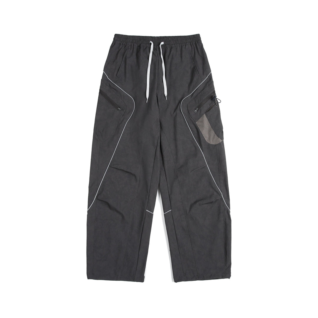 Unisex Cargo-Culotte-Hose mit elastischem Bund, Reißverschlusstaschen und Mesh‑Einsätzen Echoarchiv