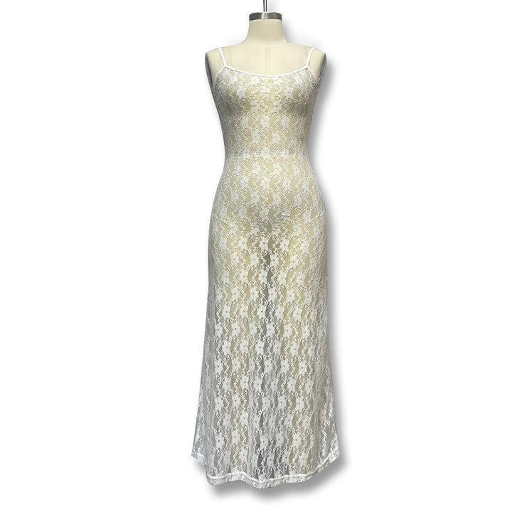 Damen Spitzen-Maxikleid mit schmalen Trägern und eleganter Silhouette Echo Archiv