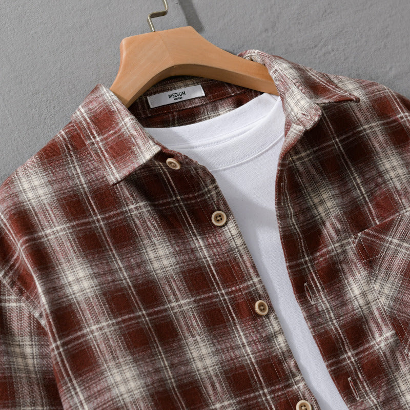 Herren Kariertes Flanell-Overshirt mit weicher Baumwollstruktur, Brusttasche und Relaxed-Fit Echoarchiv