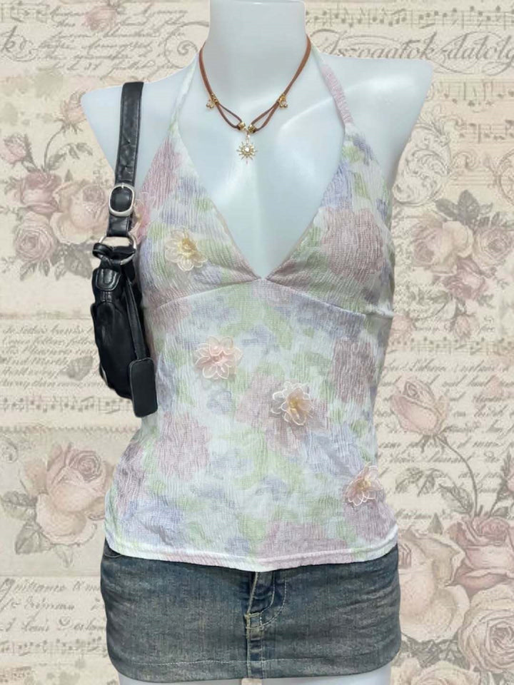 Damen Blühendes Sommer-Top mit elegantem V-Ausschnitt und feinen Rüschendetails Echo Archiv