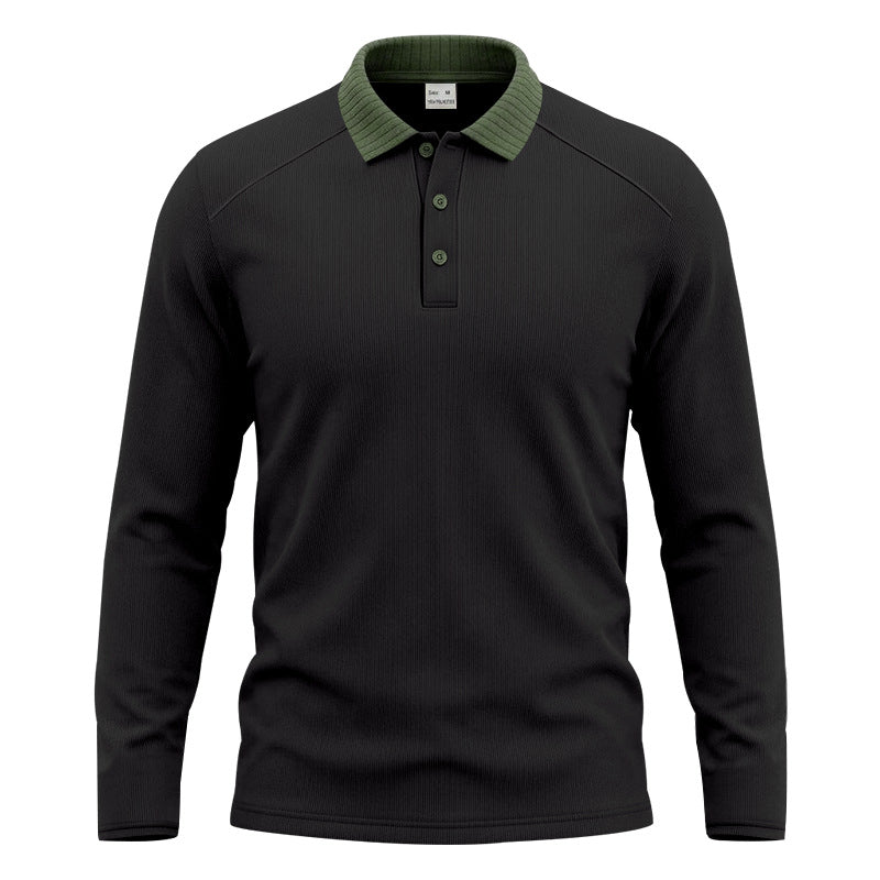 Herren Langarm-Poloshirt mit gerippter Kontrastkragen und feiner Waffelstruktur Echoarchiv