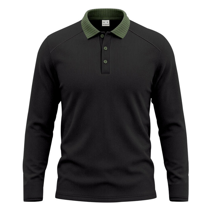 Herren Langarm-Poloshirt mit gerippter Kontrastkragen und feiner Waffelstruktur Echoarchiv