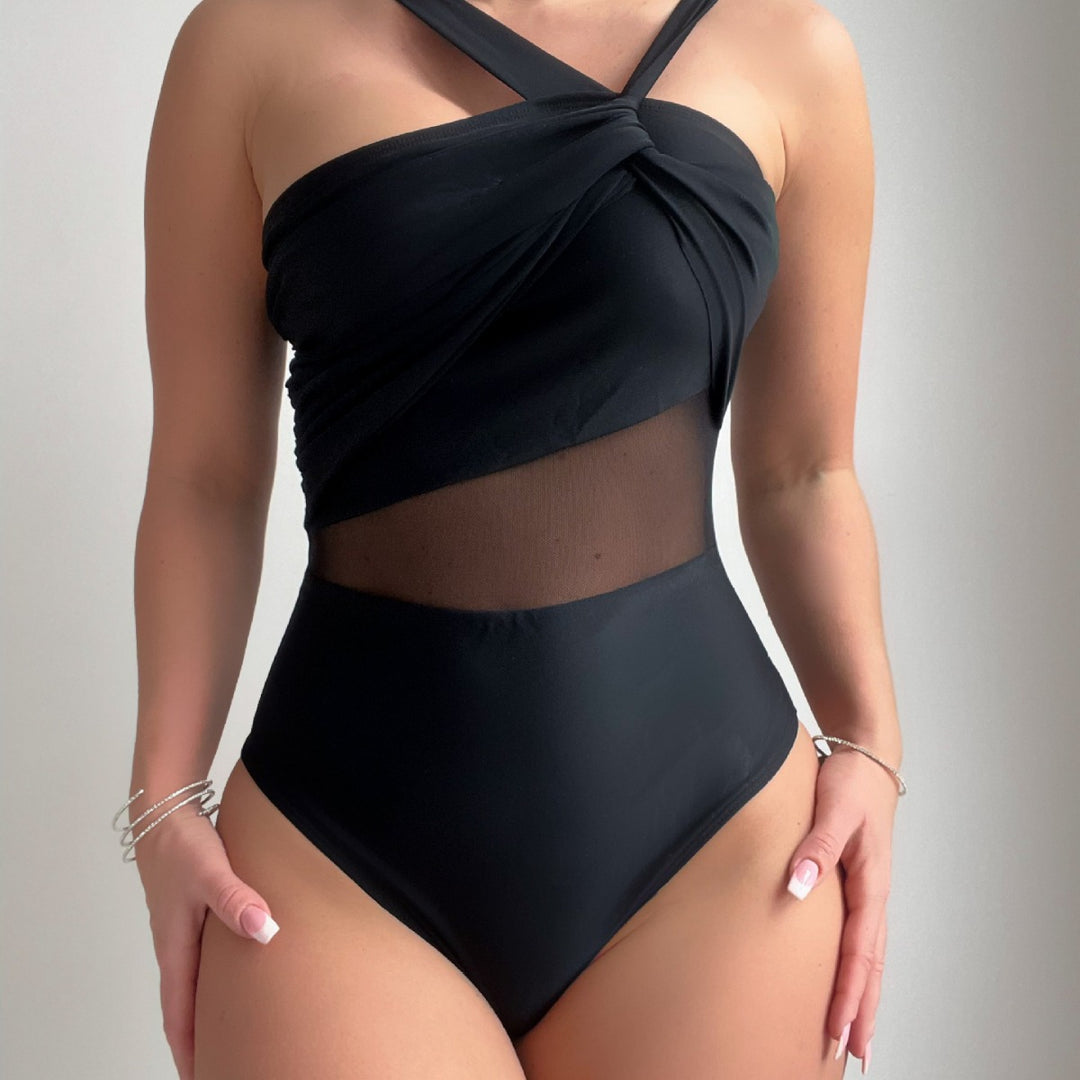 Damen Eleganter Einteiler Badeanzug mit Modernem Stoffmix Echo Archiv