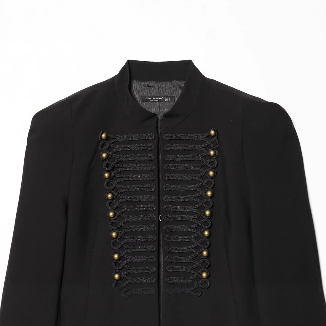 Damen militarisch inspirierte Kurzjacke mit dekorativem Kordelbesatz und Stehkragen – Célinea