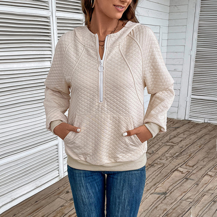 Damen Stepp-Hoodie mit halbem Reißverschluss, Kängurutasche und gesteppter Struktur Echoarchiv