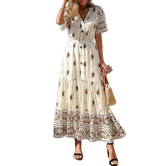 Damen Boho Maxikleid mit floralen Prints und Taillengürtel Echo Archiv