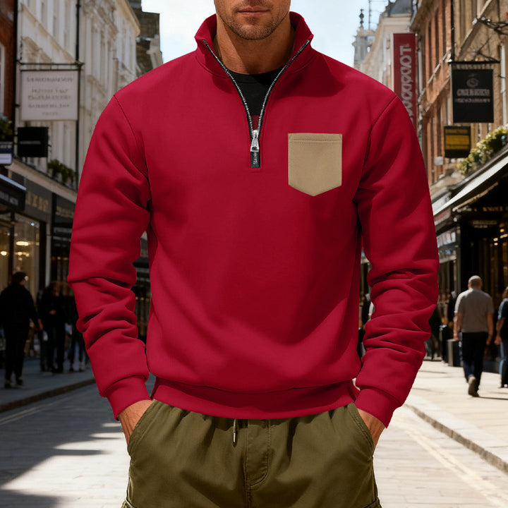 Herren modischer Sweatshirt mit halbem Reißverschluss und aufgesetzter Tasche Echoarchiv