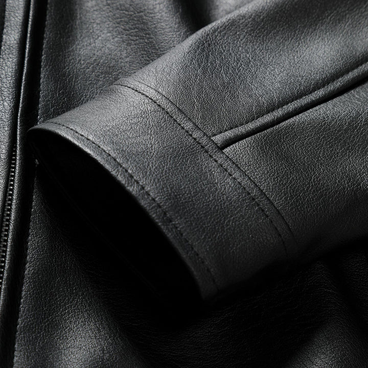 Herren Schmale Lederjacke im Urban-Bikerstil mit Stehkragen und Brust-Reißverschlusstaschen Echo Archiv