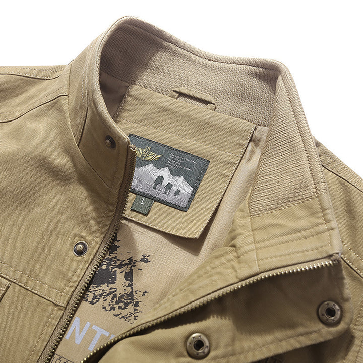 Herren Canvas Utility-Weste mit mehreren Außentaschen, Reißverschluss und Stehkragen Echoarchiv