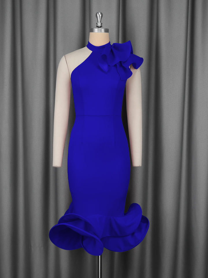 Damen Elegantes Abendkleid mit asymmetrischem Design und voluminösem Rüschenakzent Echo Archiv