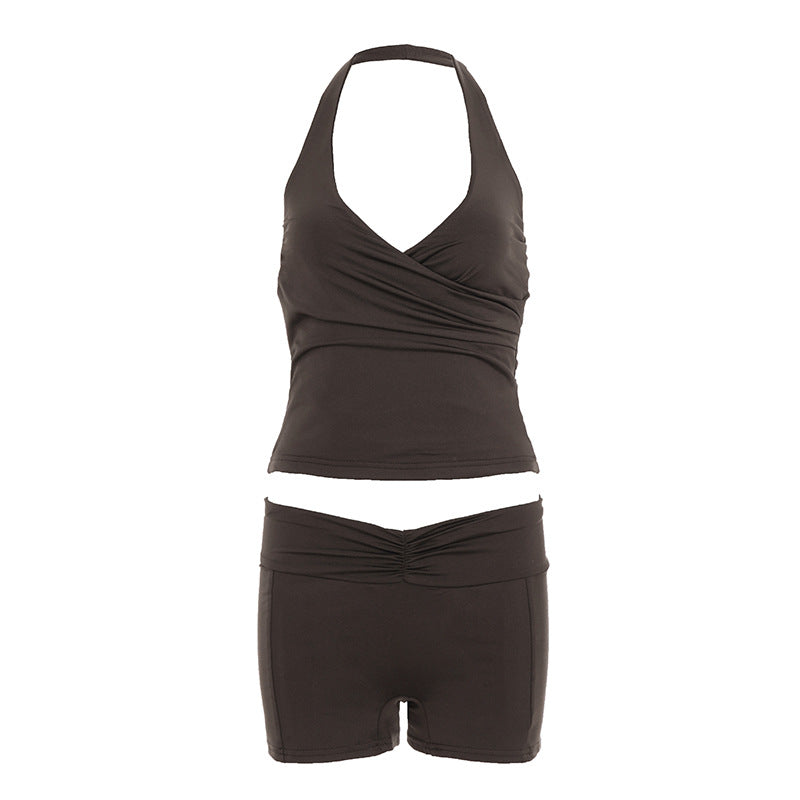 Damen Sportliches Bikini-Set mit hochgeschlossenem Top und modischen Shorts Echo Archiv