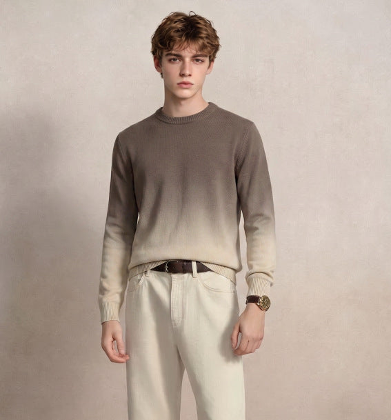 Herren Feinstrick-Pullover mit Dip-Dye-Effekt und Rundhalsausschnitt Echoarchiv