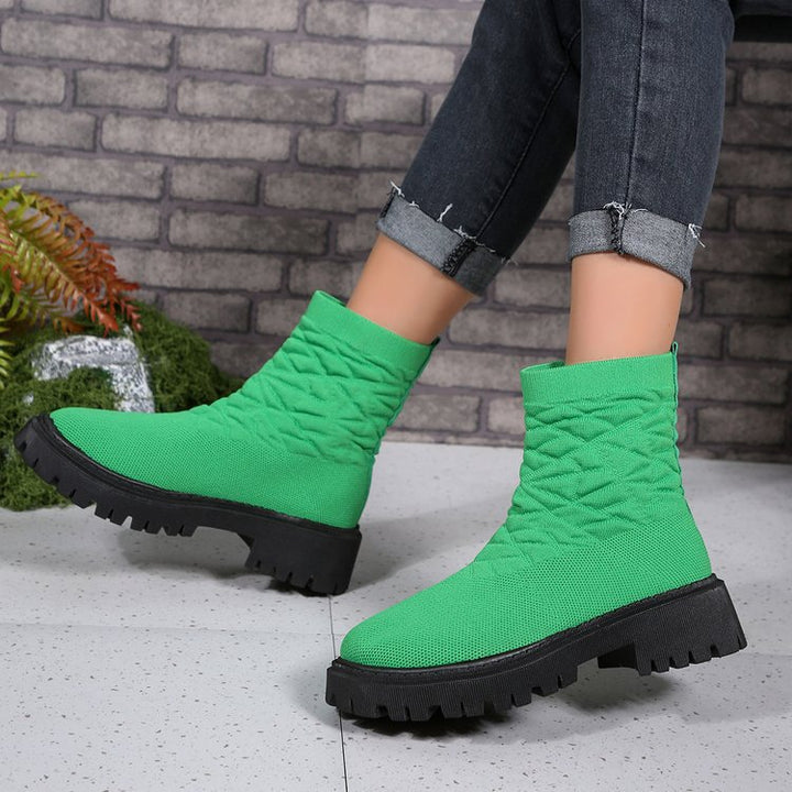 Damen Strick‑Sock‑Boots mit elastischem Schaft und grober Lug‑Sohle Echo Archiv