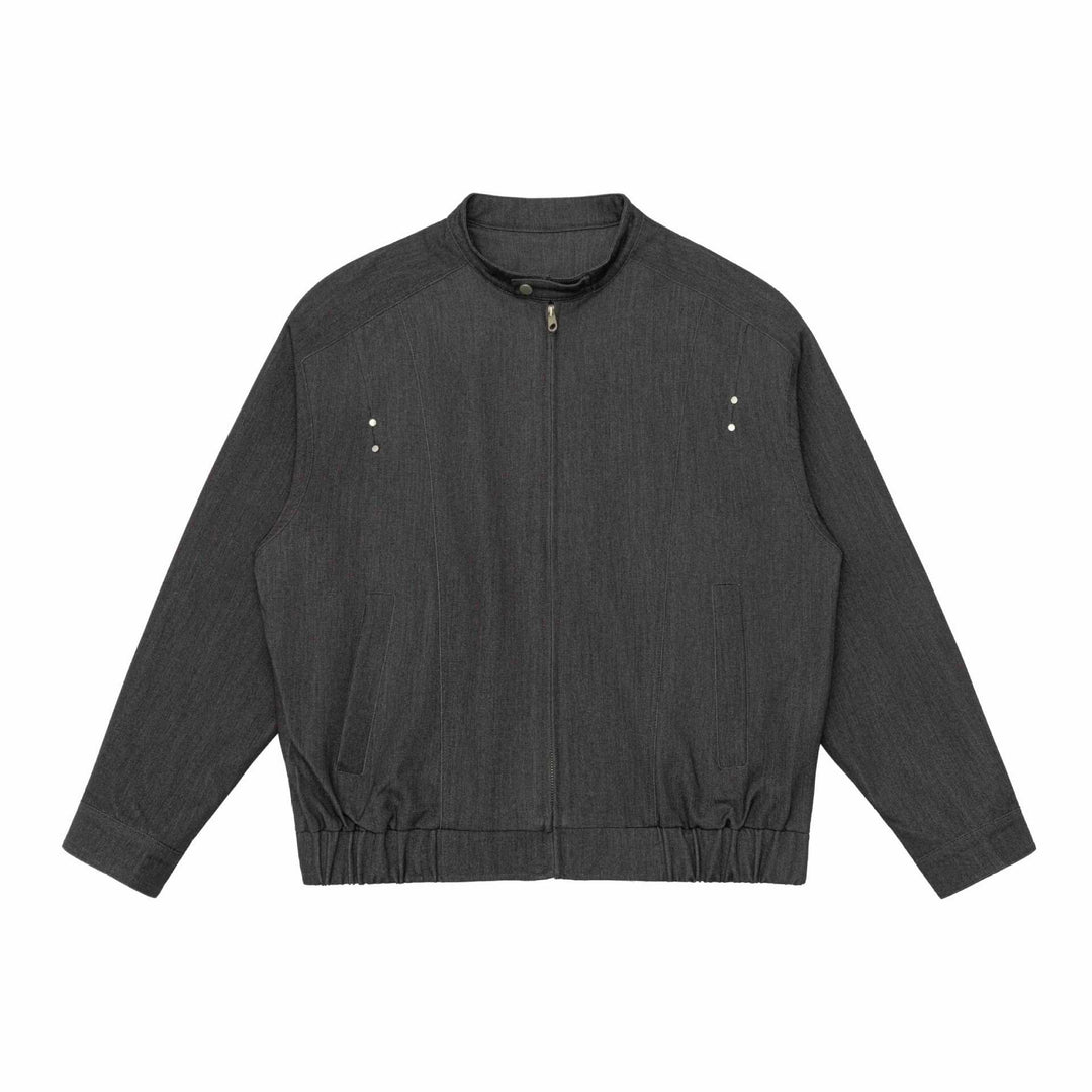 Unisex Kurz geschnittener Denim-Utility-Blouson mit Funnelkragen und Tunnelzugsaum Echoarchiv