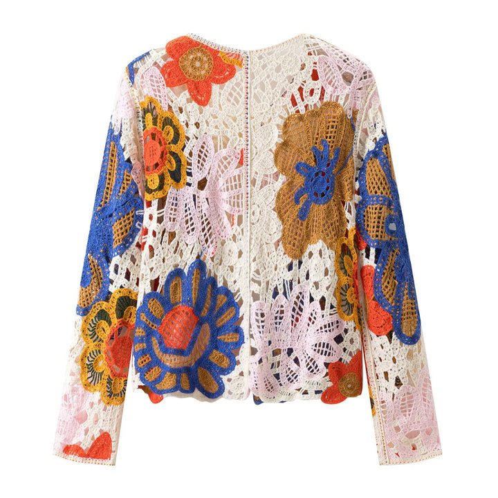Damen Häkel-Cardigan mit floralen Applikationen und Bindeband Echo Archiv