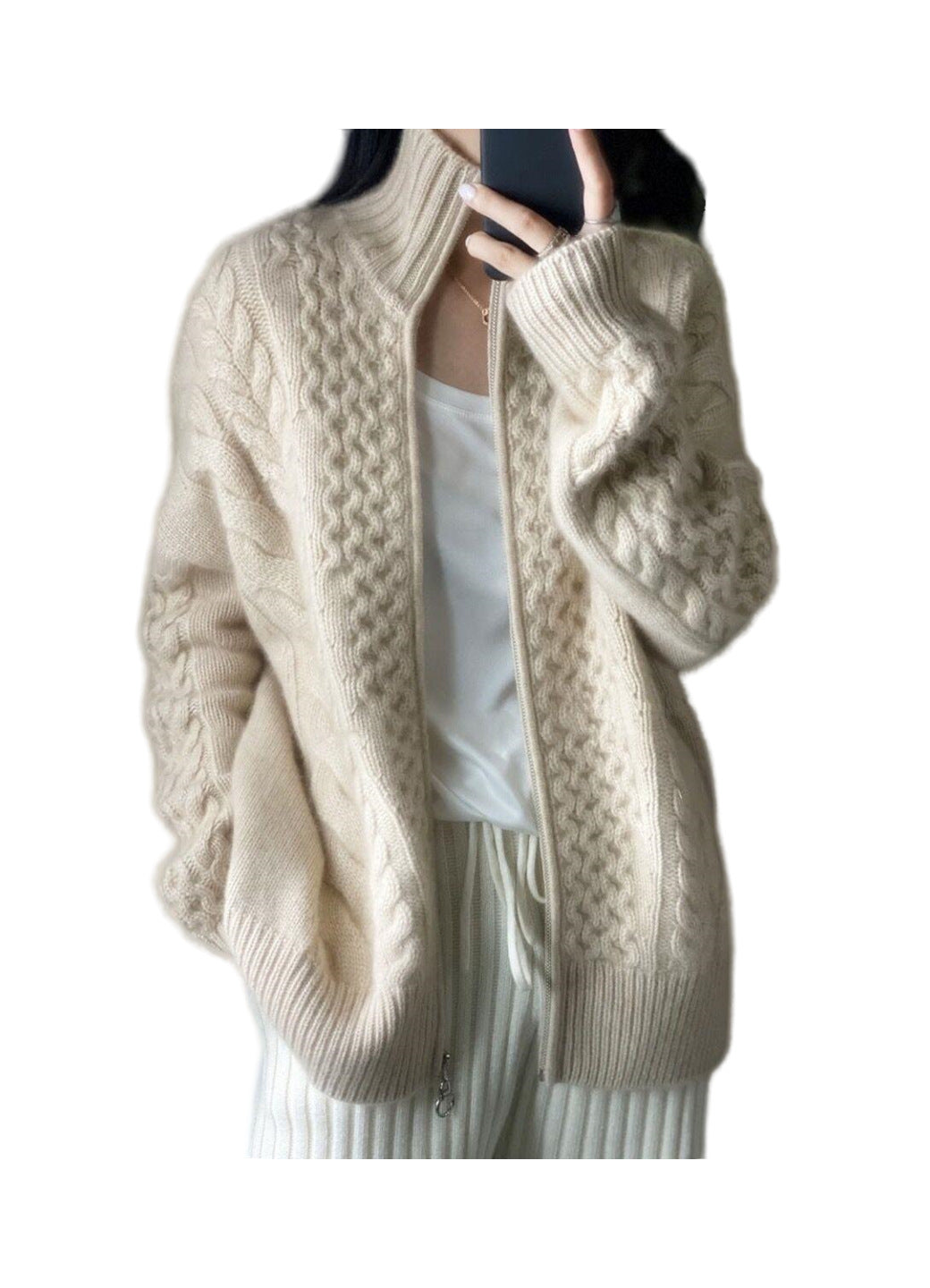 Damen Oversize Zopfmuster-Mockneckpullover aus kuscheligem Mohair‑Look Echoarchiv