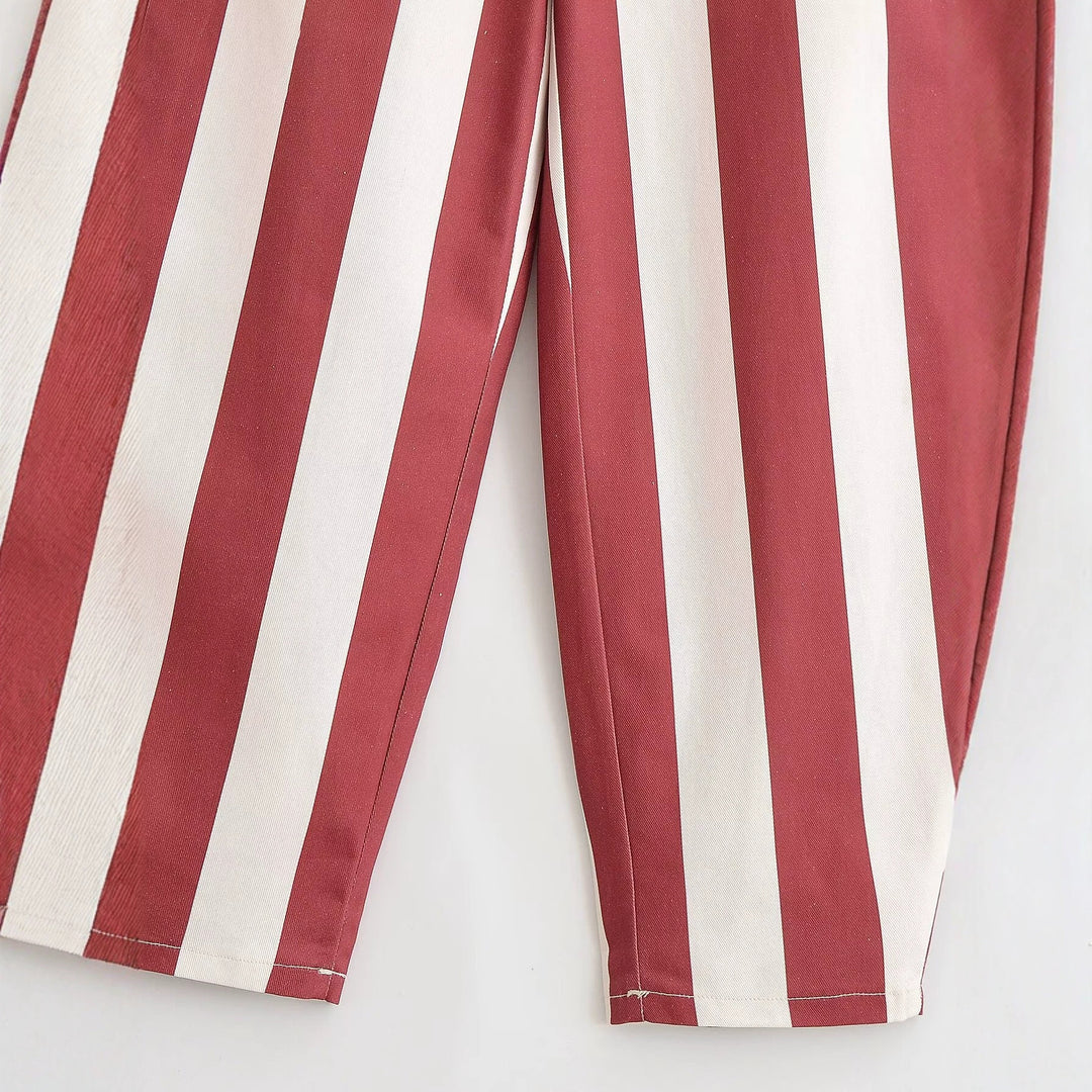 Damen Weite High-Waist Stoffhose mit breiten Längsstreifen und klassischer Taschenaufteilung Echo Archiv