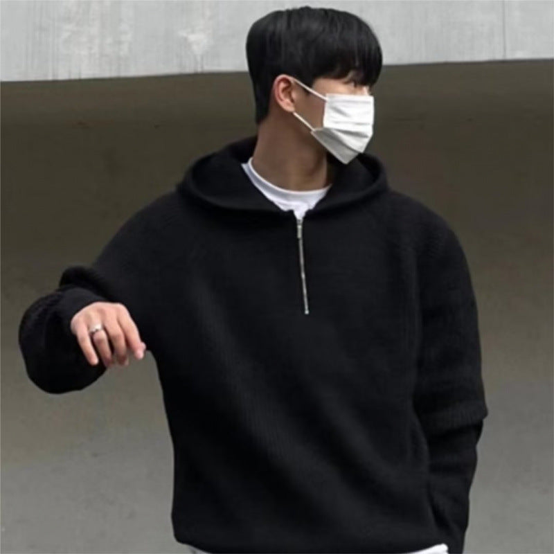 Herren Oversized Strick-Halbzip-Hoodie mit Rippstruktur Echoarchiv