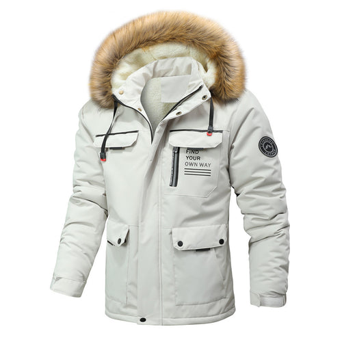 Herren Thermo-Parka im Expeditionstil mit abnehmbarer Kunstfellkapuze und Multifunktions-Taschen Echoarchiv
