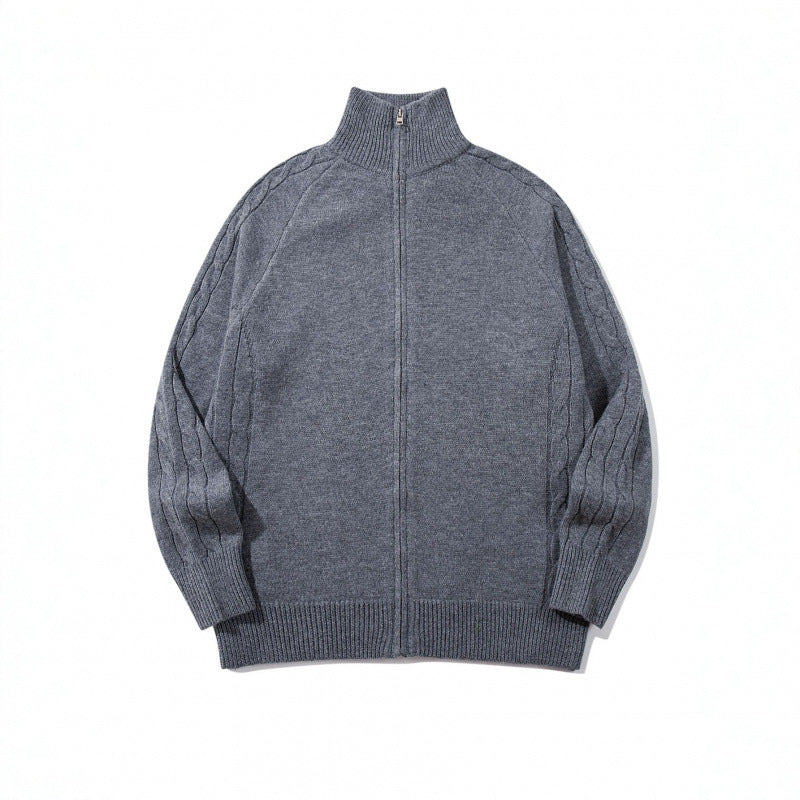 Unisex Boxy-Zip-Strickjacke mit Stehkragen, Zopfmusterärmeln und gerippten Abschlüssen Echo Archiv