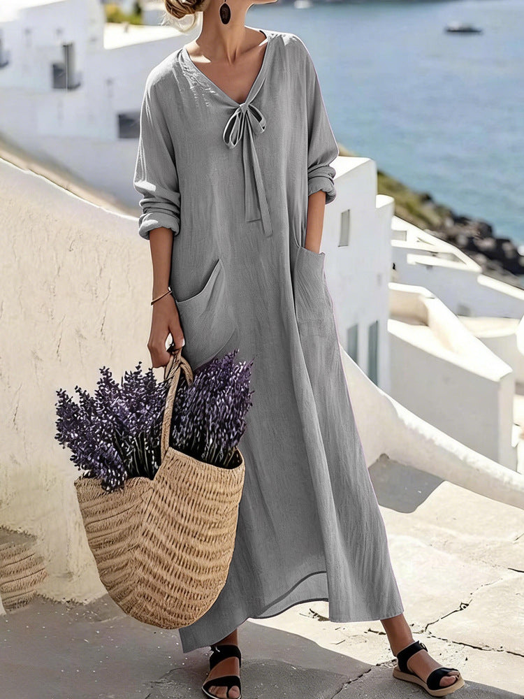 Damen Maxikleid mit seitlichen Taschen und Schleifendetails Echo Archiv