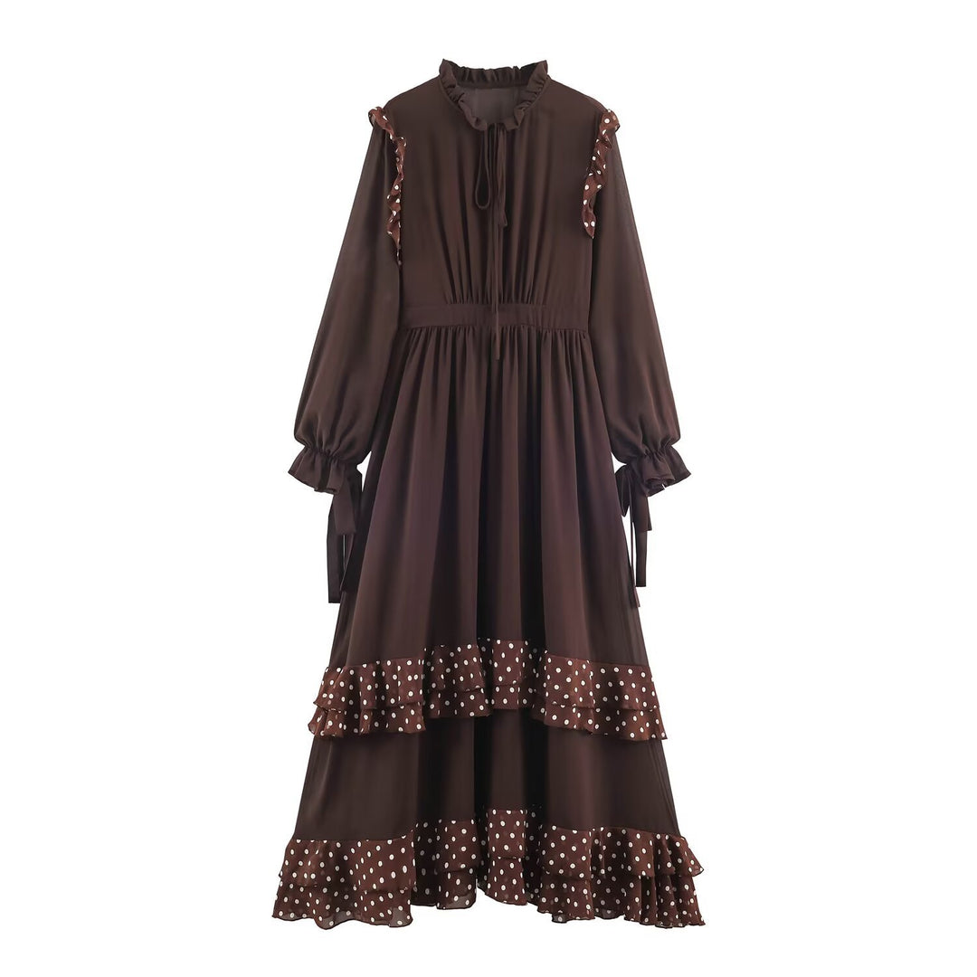 Damen Midikleid mit Volantstufen, Stehkragen und Ballonärmeln Echo Archiv