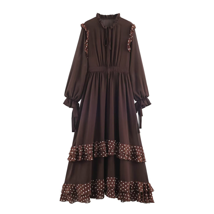 Damen Midikleid mit Volantstufen, Stehkragen und Ballonärmeln Echo Archiv