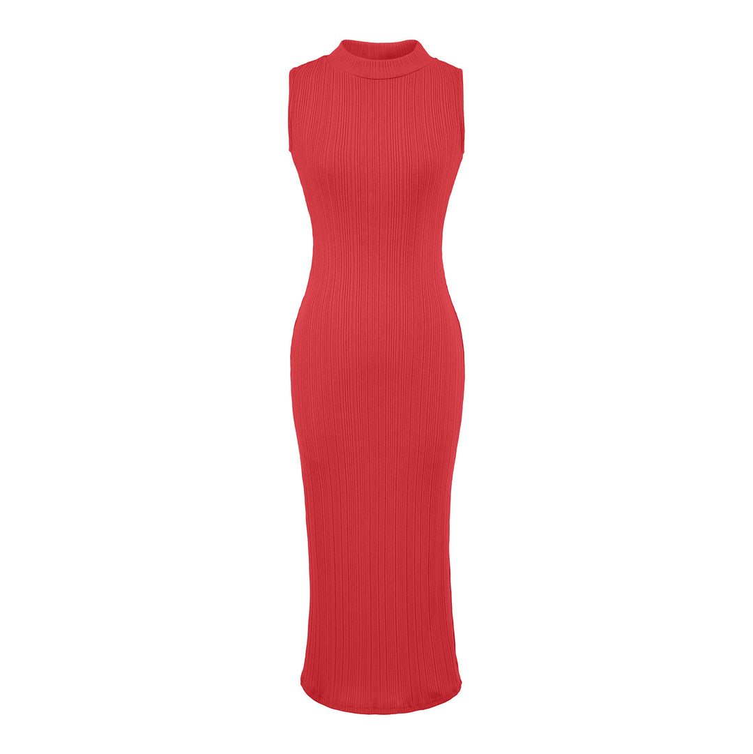 Damen Midikleid in Rippstrick, ärmelloses Slim‑Fit mit Stehkragen Echoarchiv