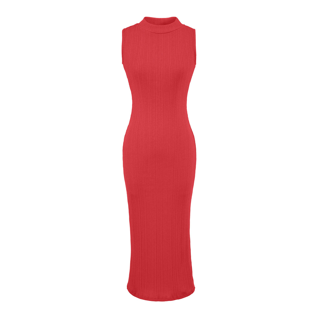 Damen Midikleid in Rippstrick, ärmelloses Slim‑Fit mit Stehkragen Echoarchiv