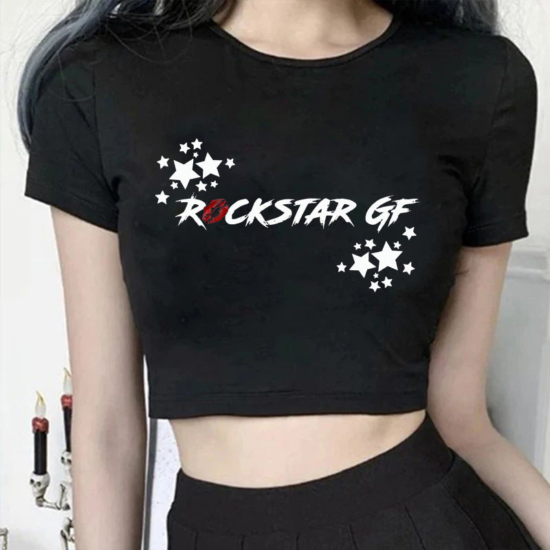 Damen Crop-T-Shirt mit modernem Grafiken-Aufdruck Echo Archiv