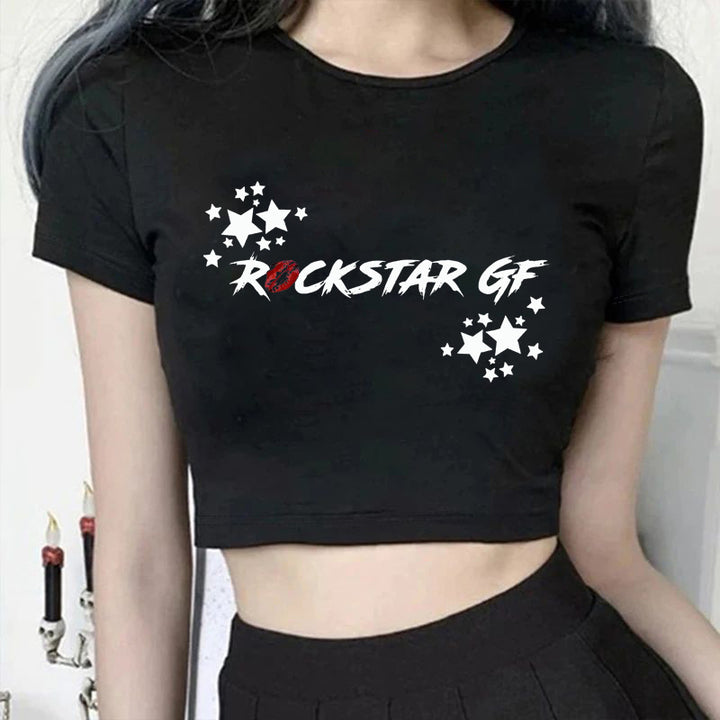 Damen Crop-T-Shirt mit modernem Grafiken-Aufdruck Echo Archiv