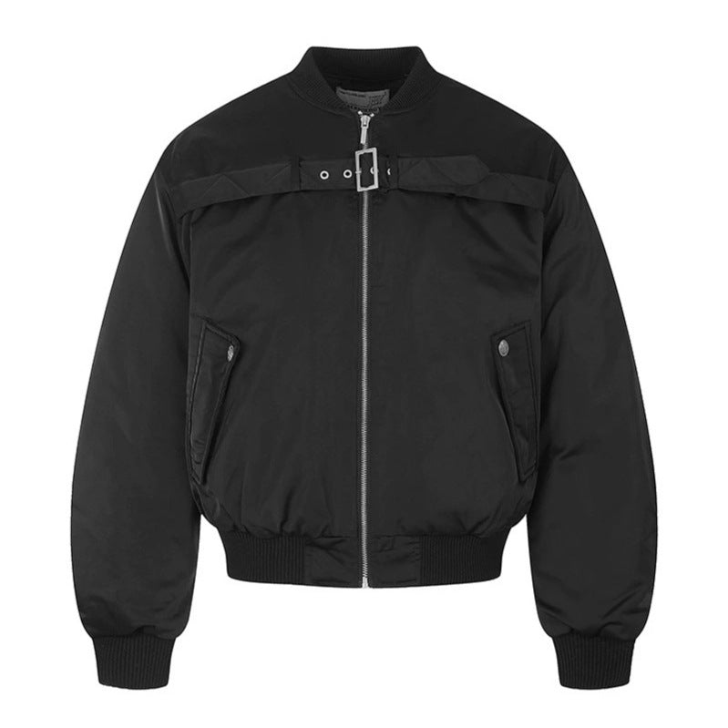 Herren kurze wattierte Bomberjacke mit breitem Gürteldetail und Rippbündchen Echoarchiv