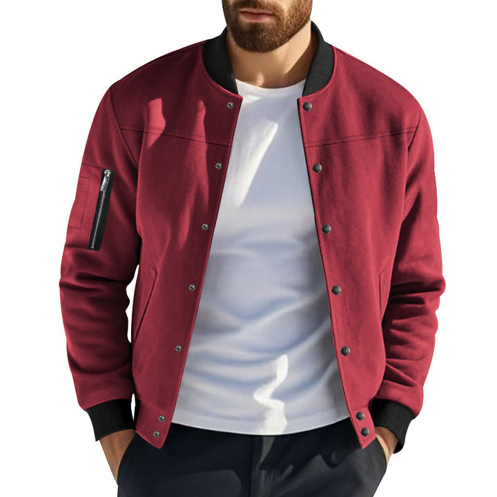 Herren Varsity-Bomberjacke mit Druckknopfverschluss, Ärmeltasche und gerippten Bündchen – Brevano