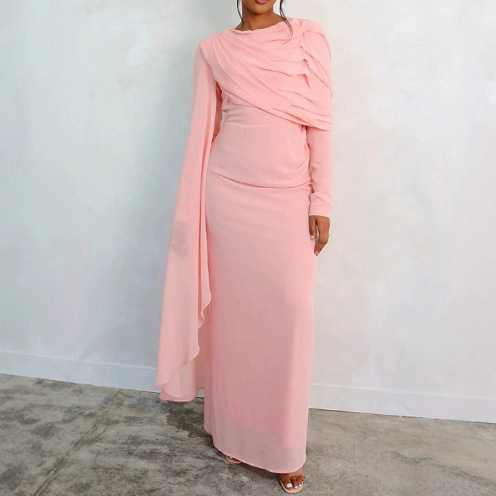 Damen Glamouröses Langarmkleid mit drapiertem Oberteil und fließendem Schnitt Echoarchiv