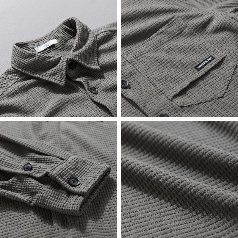 Herren Texturiertes Hemd-Overshirt mit Brusttasche, Knopfleiste und Waffelstruktur Echoarchiv