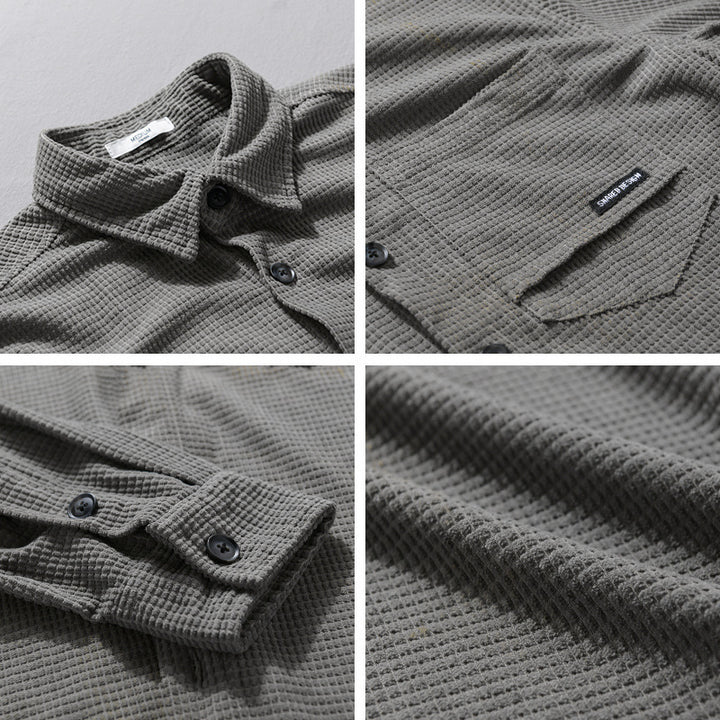 Herren Texturiertes Hemd-Overshirt mit Brusttasche, Knopfleiste und Waffelstruktur Echoarchiv