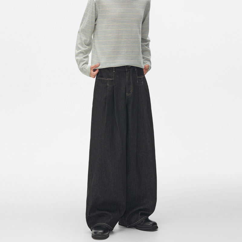 Damen High‑Waist Plissée-Denim-Palazzohose mit ultrabreitem Bein und verlängertem Saum Echo Archiv