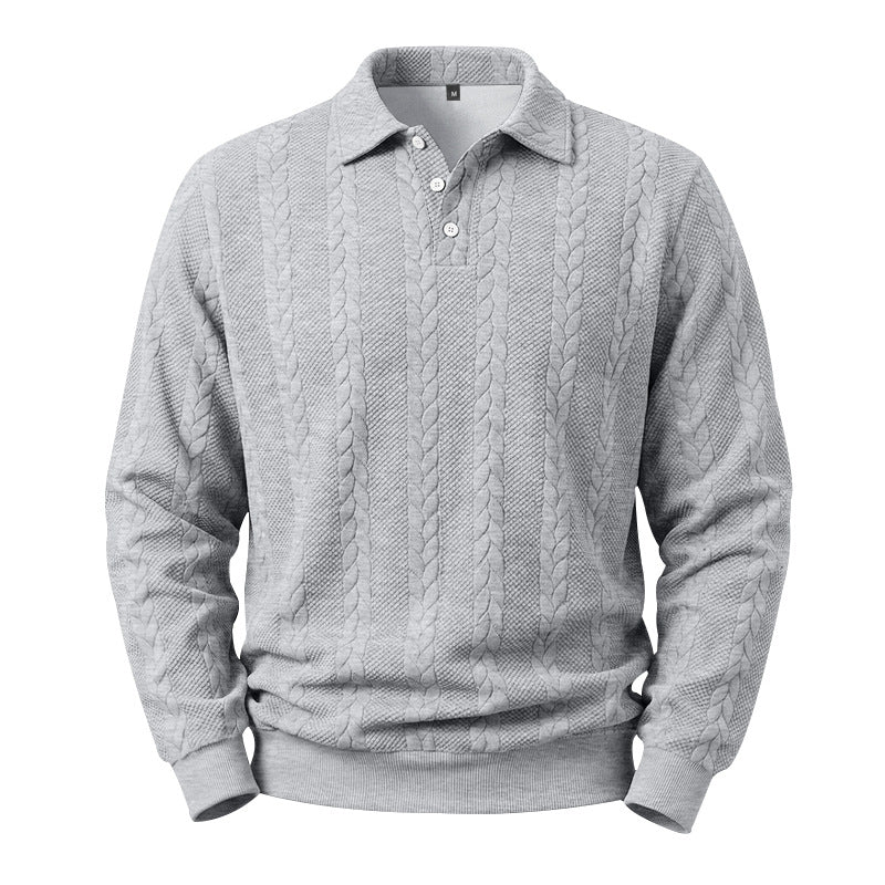 Herren Kabelstrick-Polo-Pullover aus Baumwollmischung mit Rippbündchen Echoarchiv