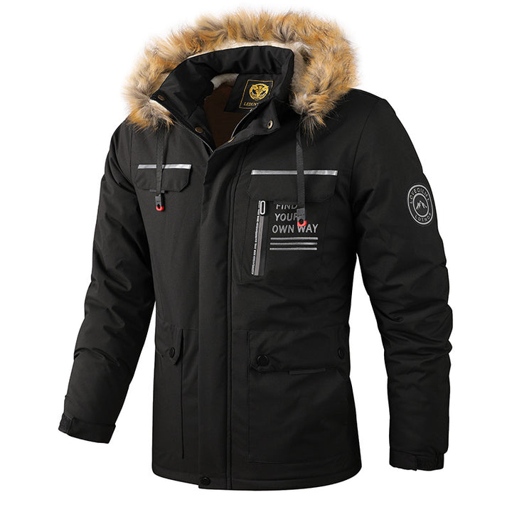 Herren Isolierter Outdoor-Parka mit Kunstfellbesatz, Multifunktions‑Taschen und Fleece‑Innenfutter Echoarchiv