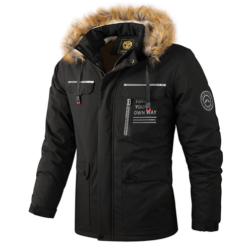 Herren Isolierter Outdoor-Parka mit Kunstfellbesatz, Multifunktions‑Taschen und Fleece‑Innenfutter Echoarchiv