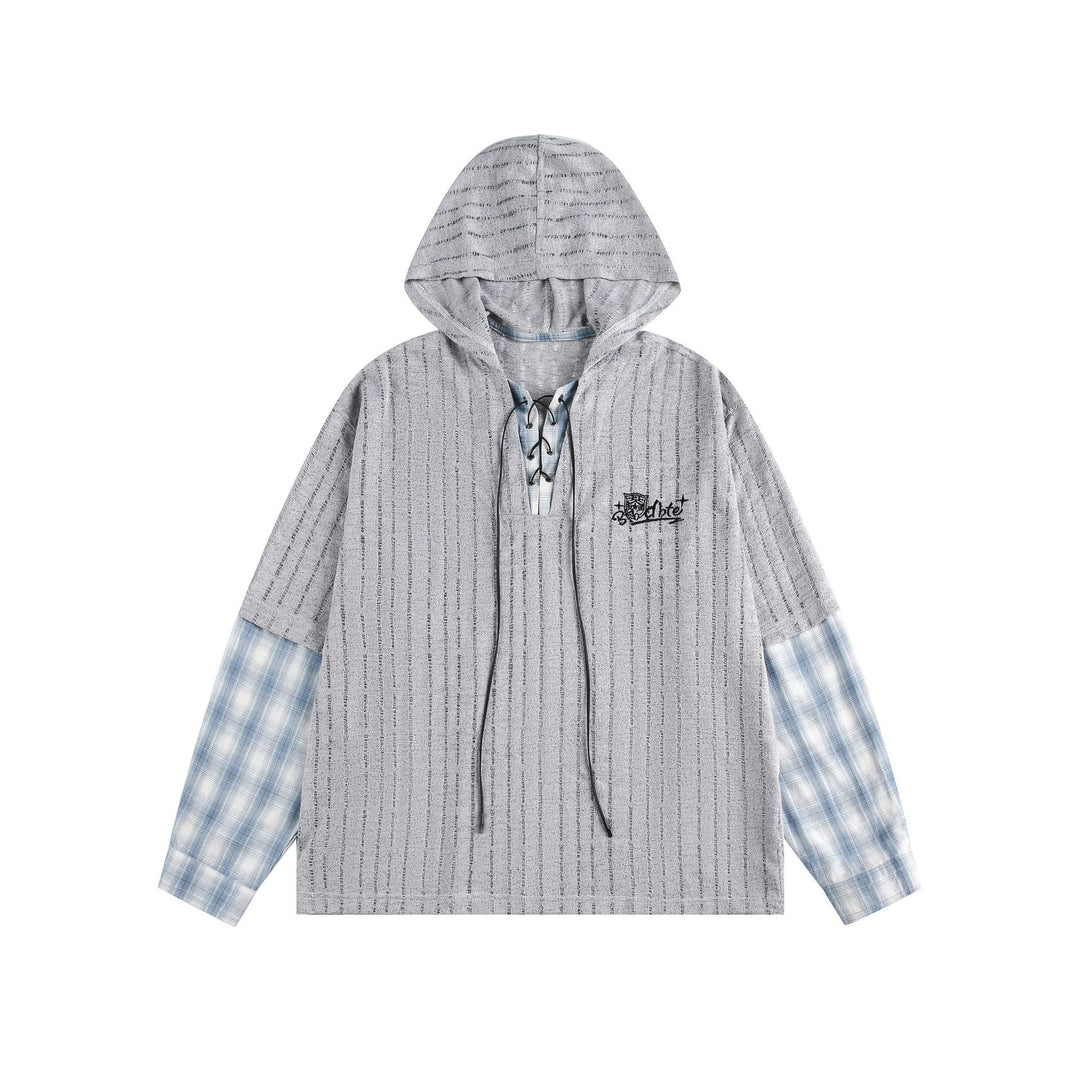Unisex Lässiger Kapuzenpullover im Layering-Look mit Schnür‑V‑Ausschnitt Echoarchiv