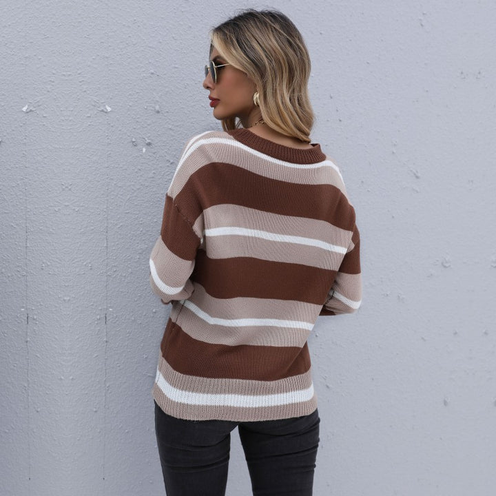 Damen Gestreifter Feinstrickpullover mit Rundhals und legerer Oversize-Passform Echoarchiv