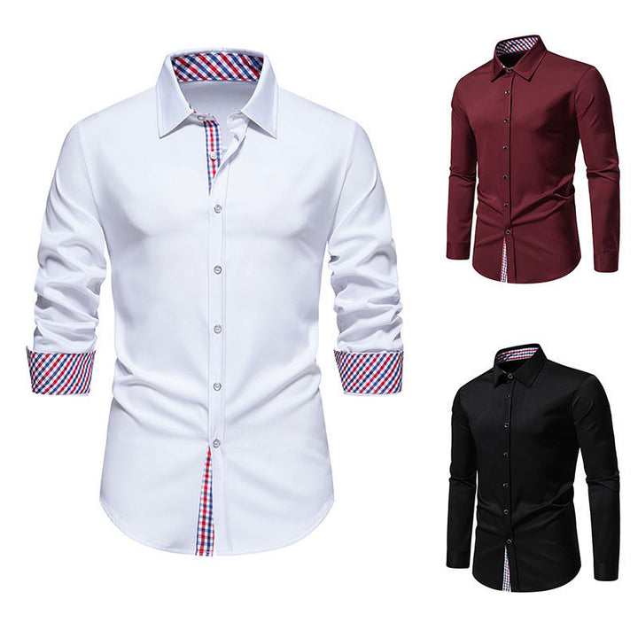 Herren elegantes Langarmhemd mit modernen Karodetails Echoarchiv