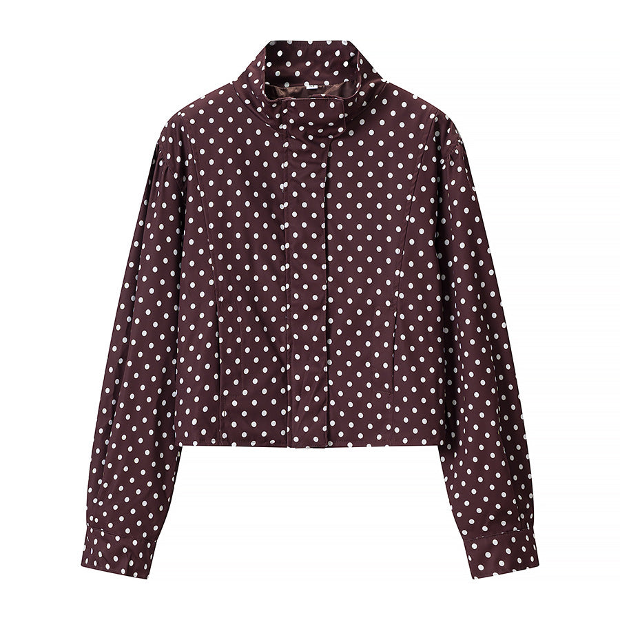 Damen Gepunktete Kurzjacke mit Stehkragen und verdeckter Druckknopfleiste Echo Archiv